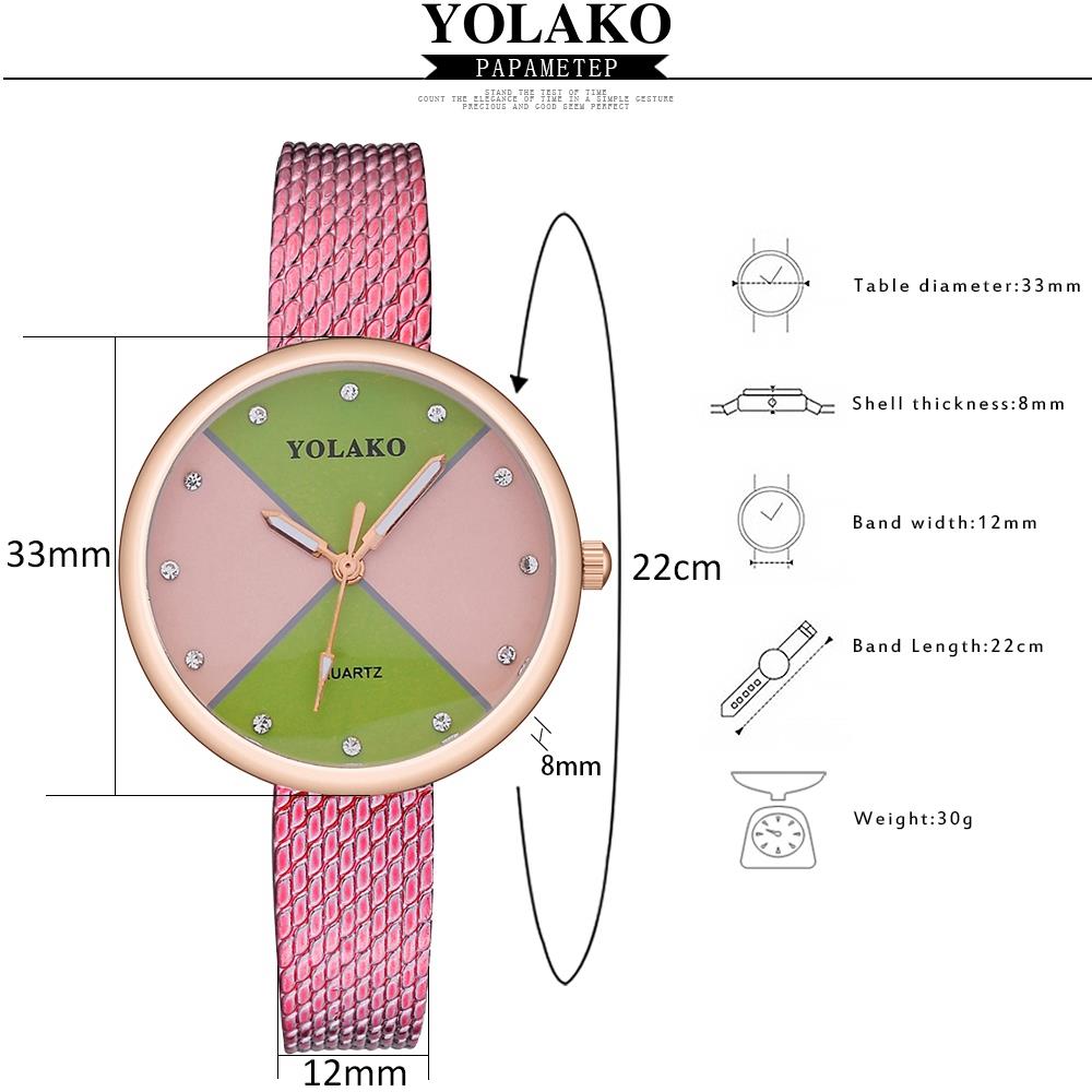 YOLAKO YK34 Women Quartz Watch Plastic Leather Strap Fashion Casual Watches - Fuchsia