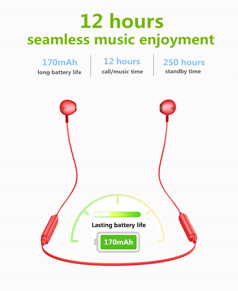 Binai A11 Neckband Wireless Earphones Bluetooth 5.0 Hi-Fi Stereo Sound Strong Magnetic Water-resistant for Android IOS - Black