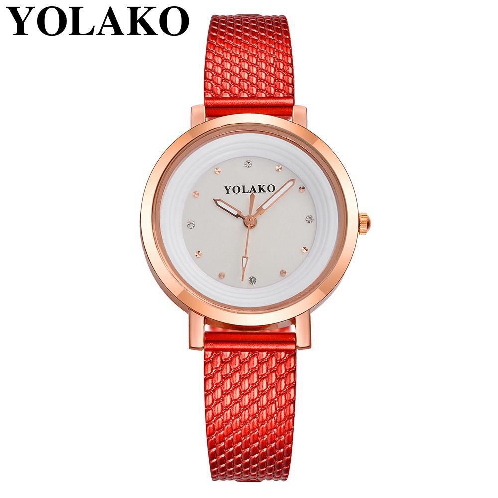 YOLAKO YK08 Women Casual Quartz Watch Rose Gold Case Plastic Leather Strap - Gold