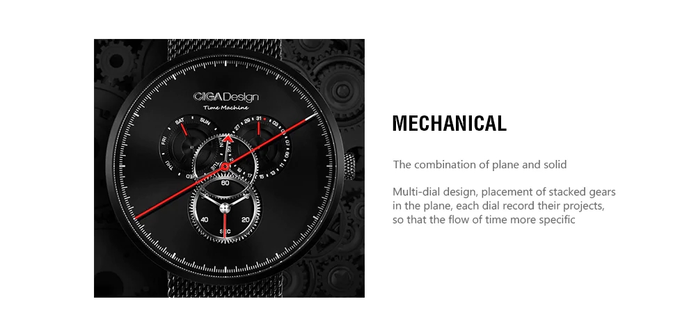 Xiaomi CIGA Design Creative Men Gear Quartz Watch Stainless Steel Strap - Black