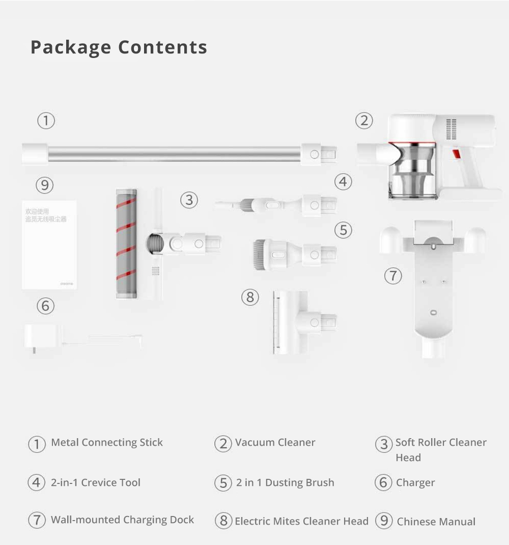 Xiaomi Dreame V9 Cordless Stick Vacuum Cleaner 20000 Pa Suction Anti-winding Hair Mite Cleaning 60 Minutes Run Time - White