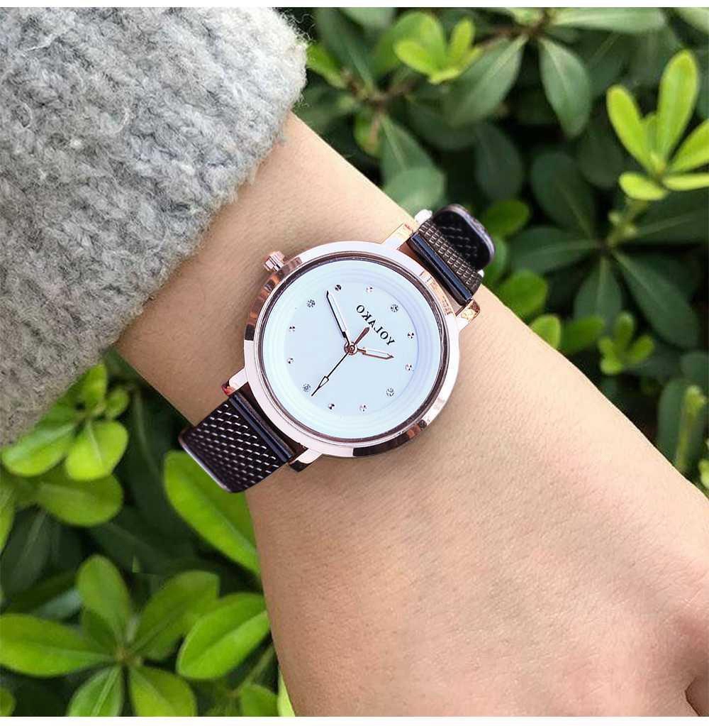 YOLAKO YK08 Women Casual Quartz Watch Rose Gold Case Plastic Leather Strap - Gold