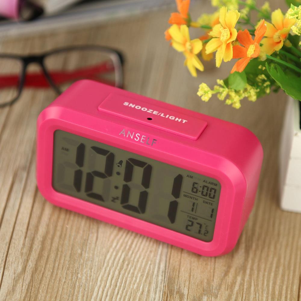 LED Electronic Photosensitive Clock With Night Light Temperature Display - Pink
