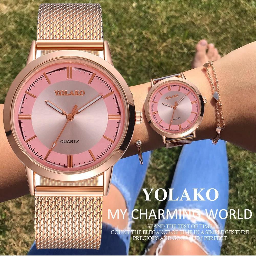 YOLAKO Women Quartz Watch Plastic Strap Fashion Casual Watches - Gold