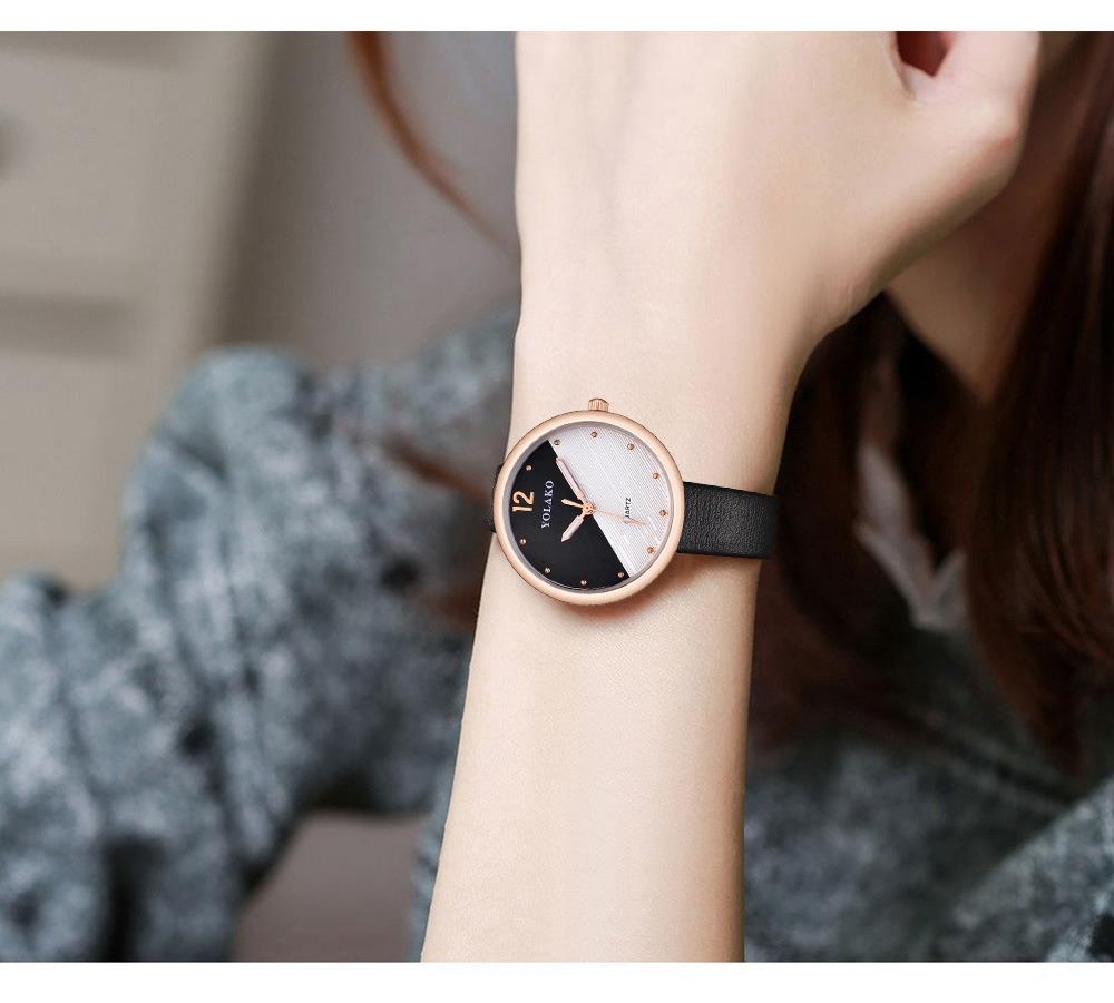 YOLAKO YK60 Women Fashion Quartz Watch PU Leather Strap - Brown