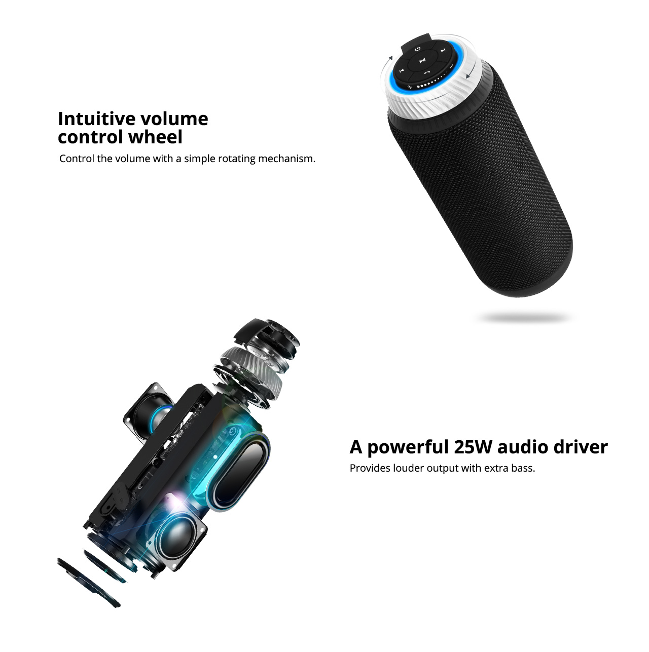 Tronsmart Element T6 25W Portable Bluetooth Speaker with 360 Degree Stereo Sound and Built-in Microphone - Black