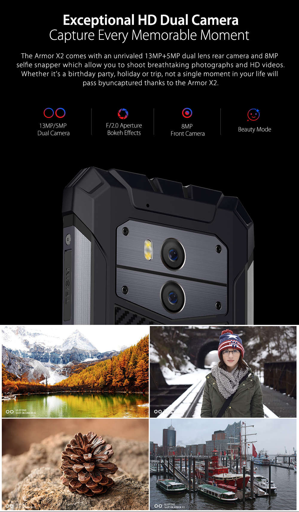 Ulefone Armor X2 5.5 Inch 4G LTE Smartphone MT6580 2GB 16GB 13.0MP+5.0MP Dual Rear Cameras Android 8.1 IP68 NFC Face Unlock - Rose Gold