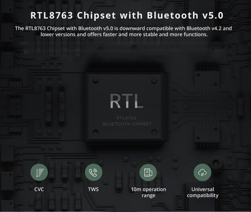 QCY T Vogue TWS Bluetooth 5.0 Earbuds About 4 Hours Working Time Noise Reduction - Black