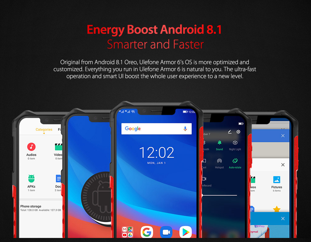 Ulefone Armor 6 6.2 Inch 4G LTE Smartphone Helio P60 6GB 128GB 21.0MP+13.0MP Dual Rear Cameras Android 8.1 IP68 NFC Wireless Charge - Red