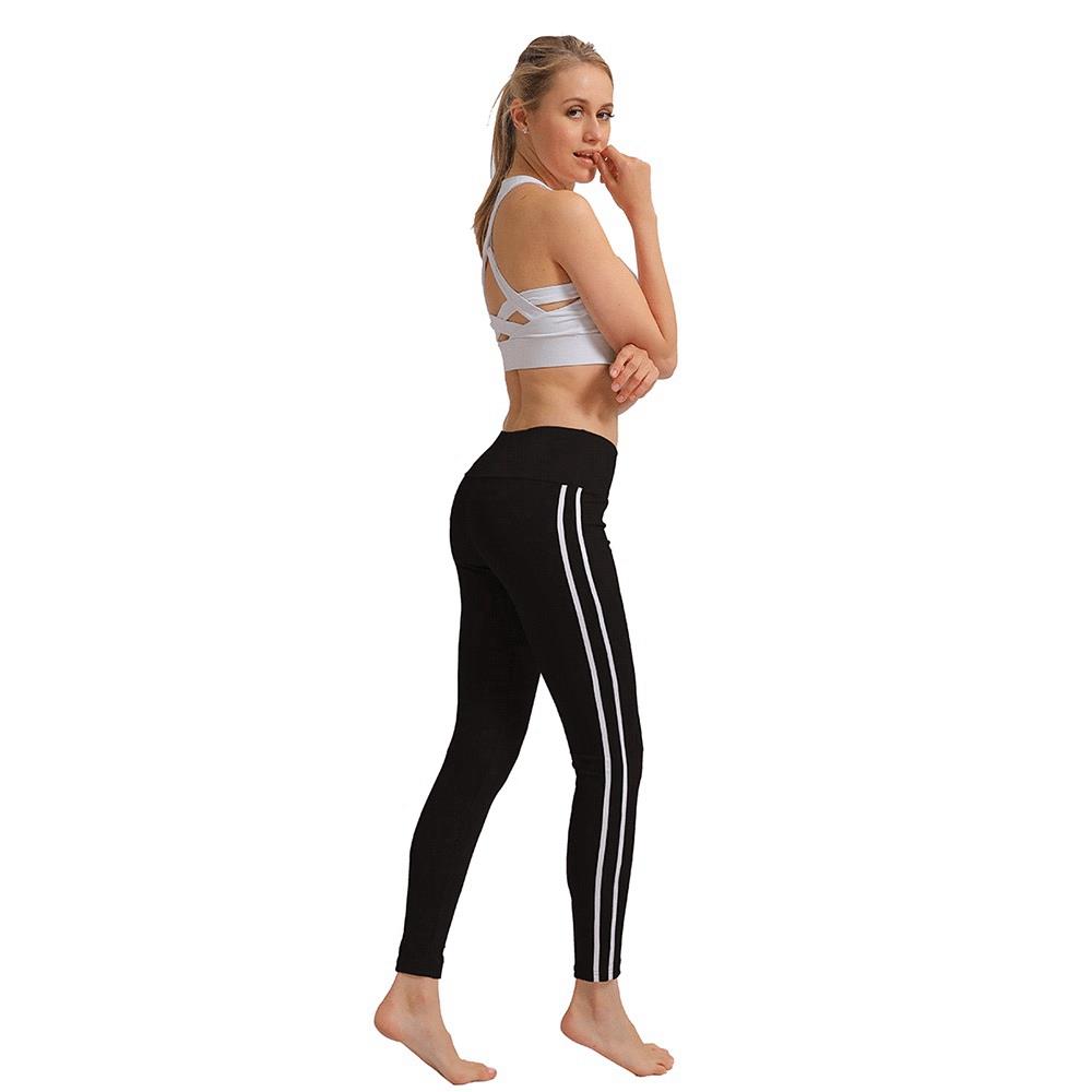 CK2177 Women Strip Yoga Pants High-waist Leggings Size S - Black