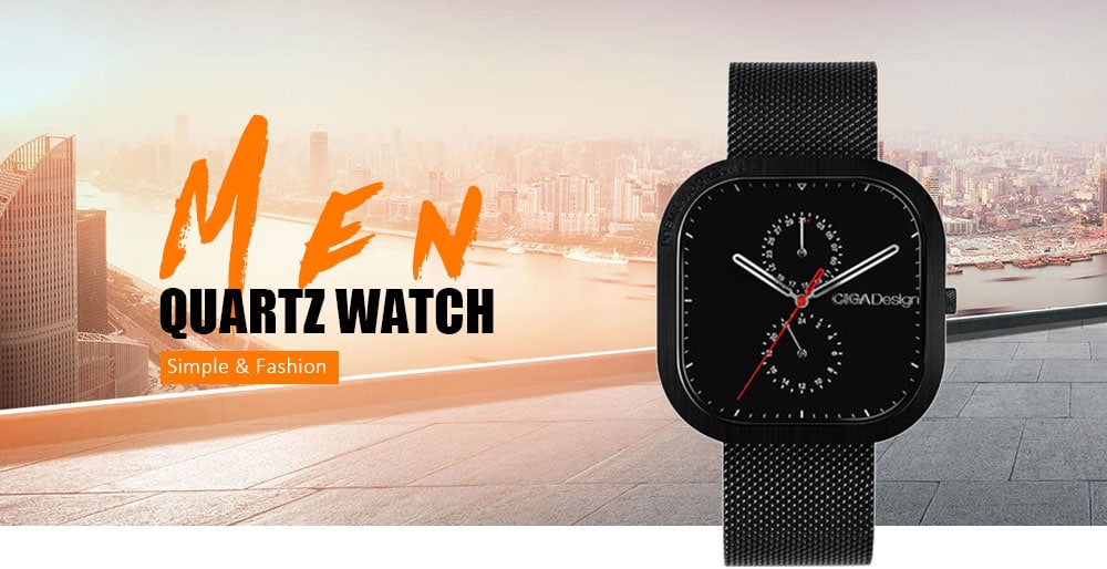Xiaomi CIGA Design Men Simple Quartz Watch Square Case Stainless Steel Strap - Silver