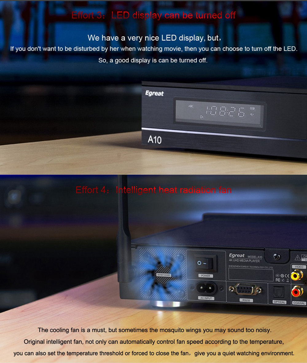 Egreat A10 Pro Hi3798CV200 HDR10 Blu-ray 3D Dolby ATOMS DTS X 4K UHD Google Android Media Player 2GB/16GB with LED Display Dual Band WiFi Gigabit LAN Bluetooth VIDON XBMC