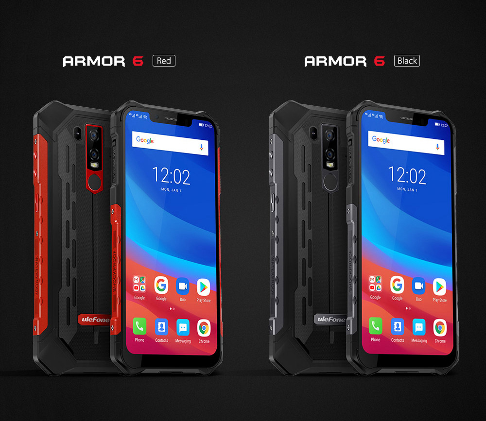 Ulefone Armor 6 6.2 Inch 4G LTE Smartphone Helio P60 6GB 128GB 21.0MP+13.0MP Dual Rear Cameras Android 8.1 IP68 NFC Wireless Charge - Red