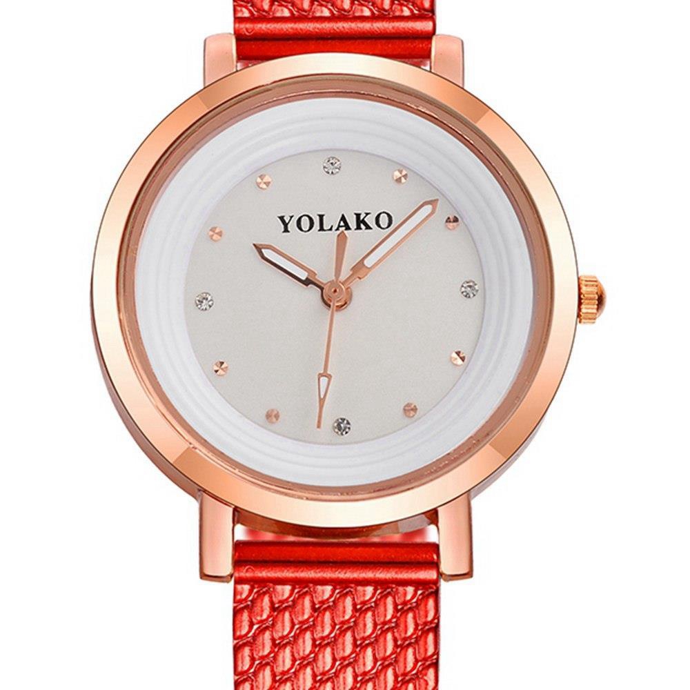 YOLAKO YK08 Women Casual Quartz Watch Rose Gold Case Plastic Leather Strap - Gold