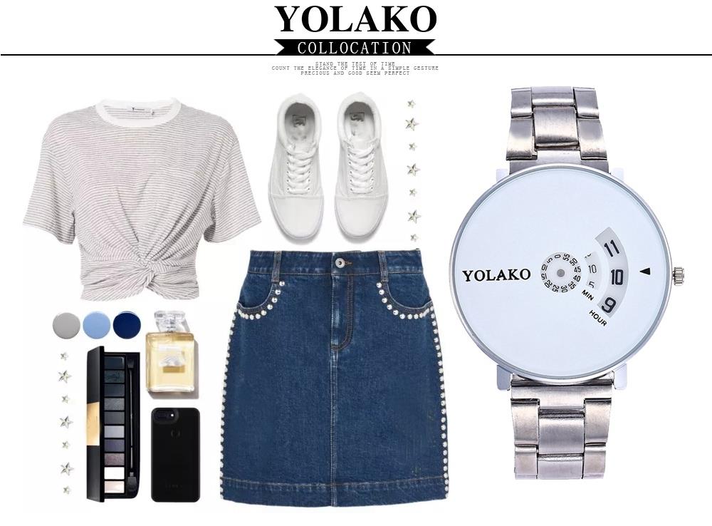 YOLAKO YK29 Men Casual Quartz Watch Stainless Steel Strap - Silver+White