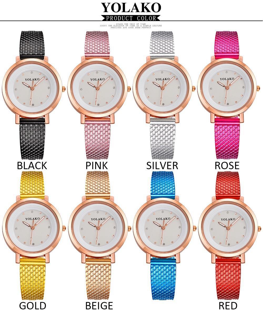 YOLAKO YK08 Women Casual Quartz Watch Rose Gold Case Plastic Leather Strap - Gold
