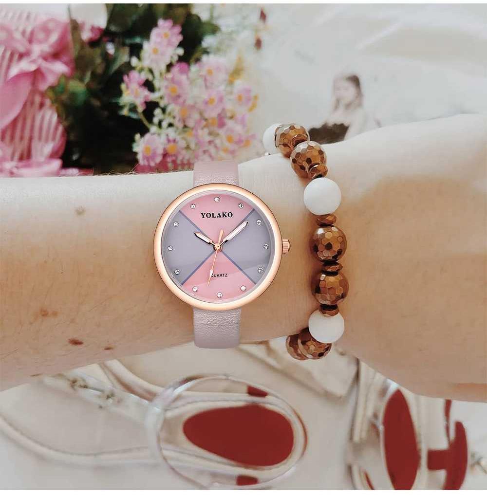 YOLAKO YK35 Women Quartz Watch PU Leather Strap Fashion Casual Watches - Light Blue