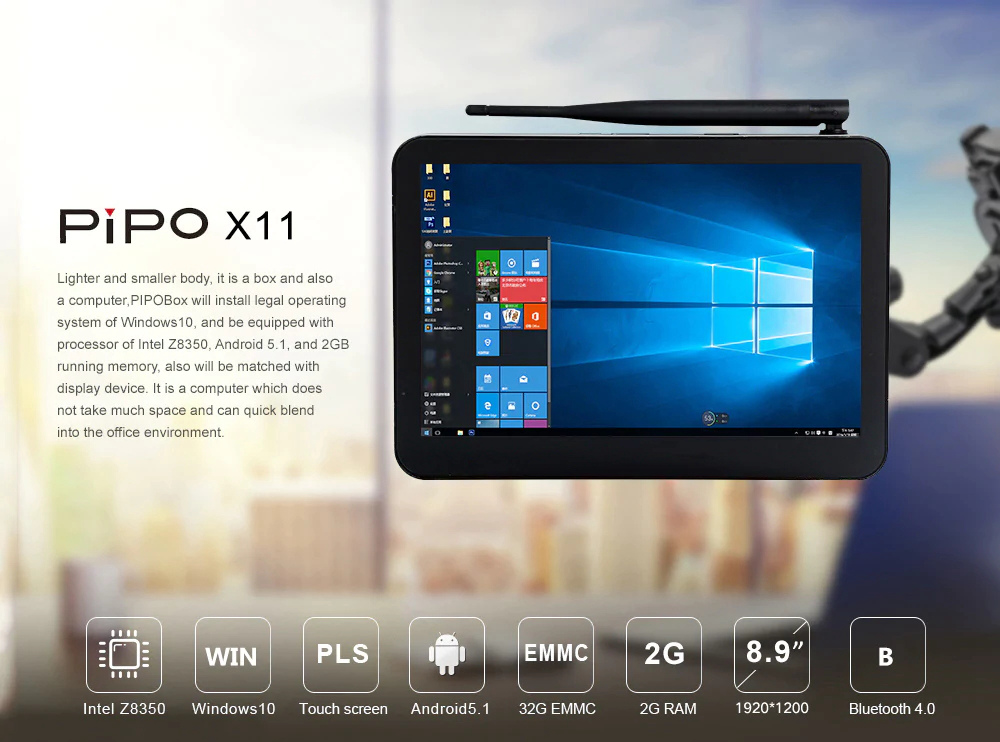PIPO X11 8.9 inch Dual OS Intel Intel Cherry Trail Z8350 2GB/32GB Tablet PC Windows 10 Android 5.1 WiFi LAN Bluetooth USB3.0