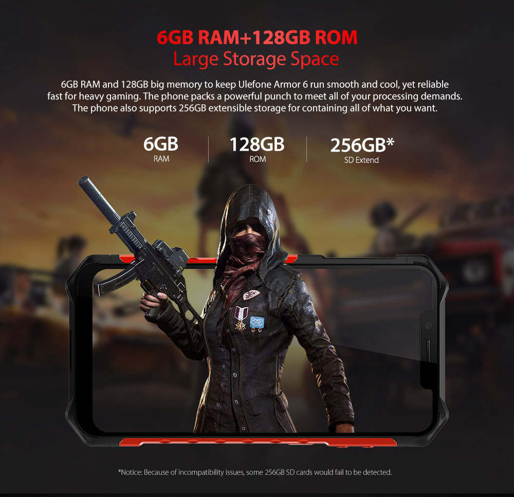 Ulefone Armor 6 6.2 Inch 4G LTE Smartphone Helio P60 6GB 128GB 21.0MP+13.0MP Dual Rear Cameras Android 8.1 IP68 NFC Wireless Charge - Black