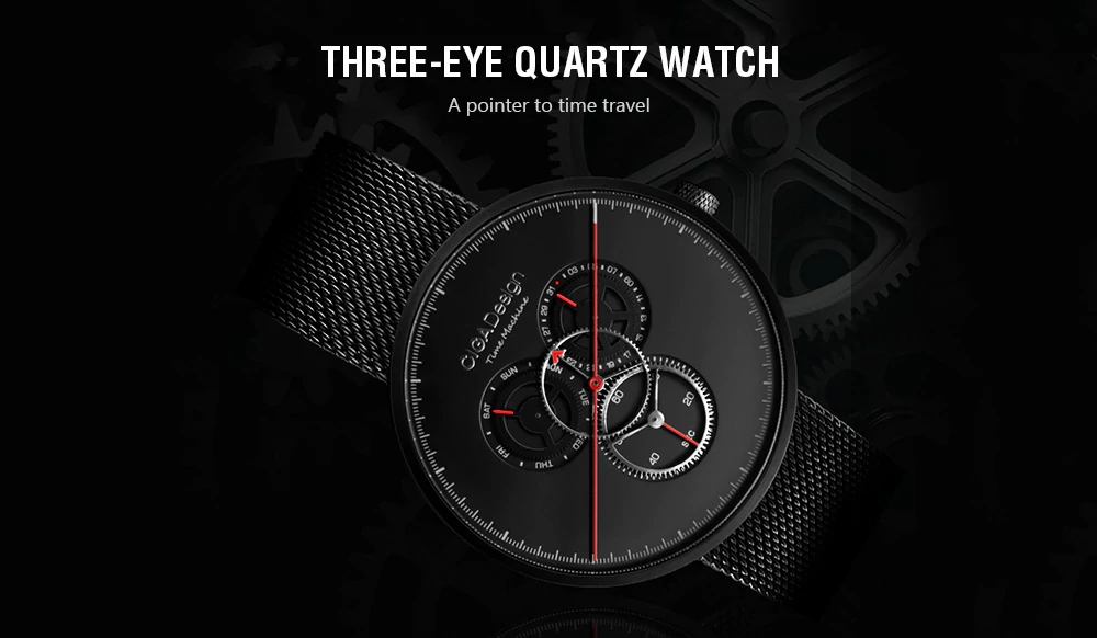Xiaomi CIGA Design Creative Men Gear Quartz Watch Stainless Steel Strap - Black