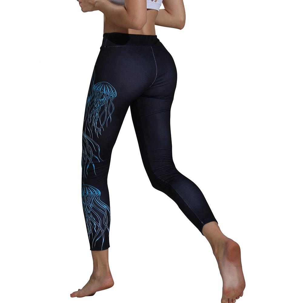 CK2236 Women Jellyfish Pattern Yoga Pants High-waist Leggings Size S - Black