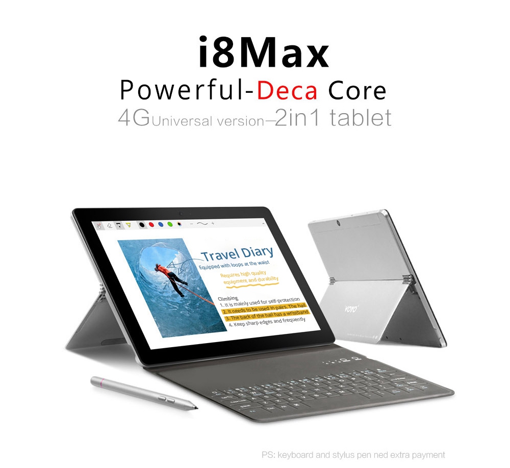VOYO i8 Max 4G 10.1 Inch Tablet PC (Silver) + Original Bluetooth Keyboard (Black) + Original Stylus Pen (Silver)