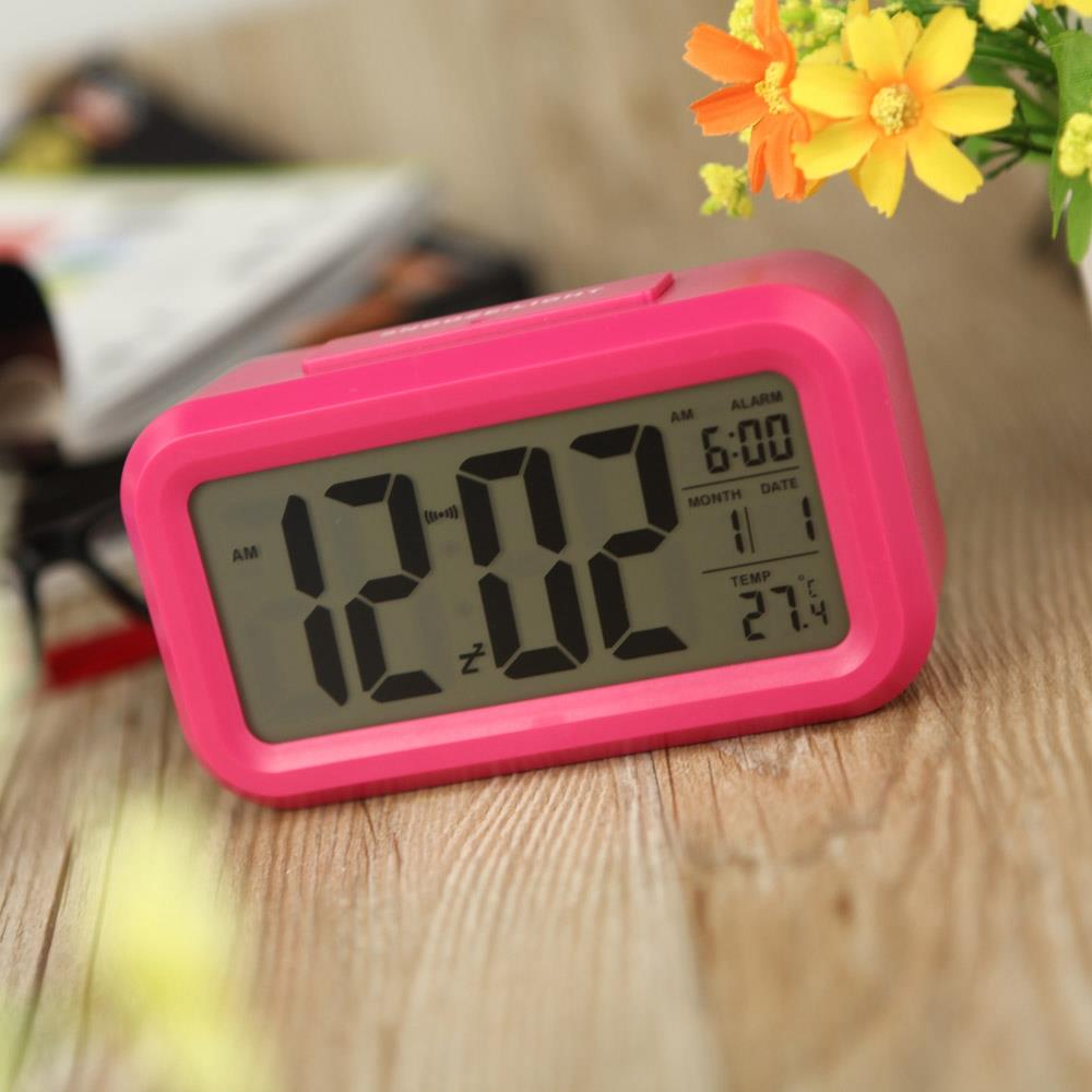 LED Electronic Photosensitive Clock With Night Light Temperature Display - Pink