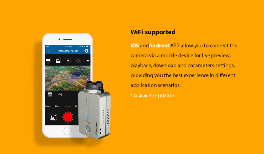 RunCam 2 1080P HD 120 Degree 4MP Wide Angle WiFi FPV Camera - Black