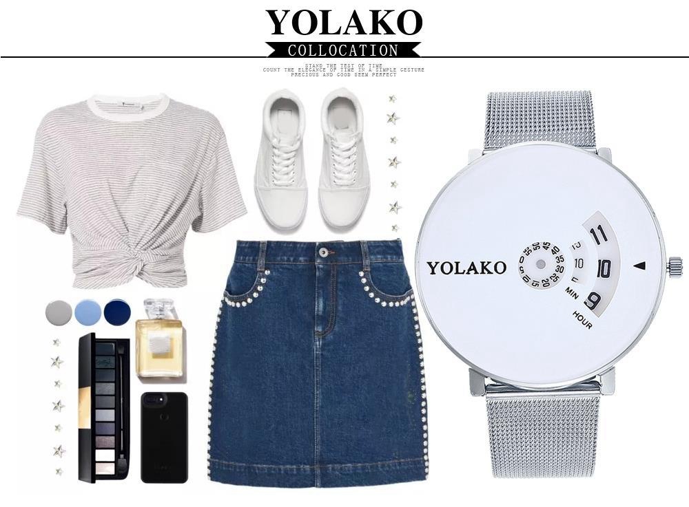 YOLAKO Men Quartz Watch Stainless Steel Strap Fashion Casual Watches - Gold+Black