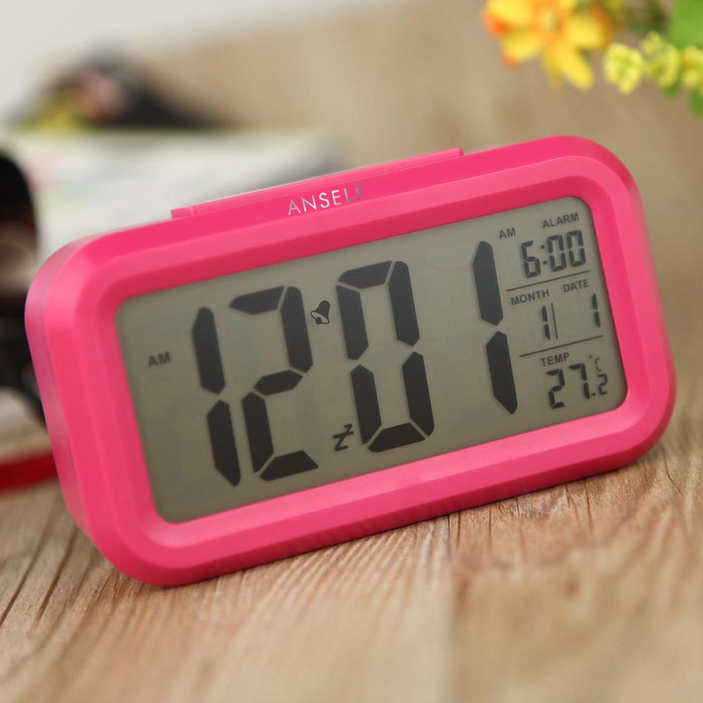 LED Electronic Photosensitive Clock With Night Light Temperature Display - Pink