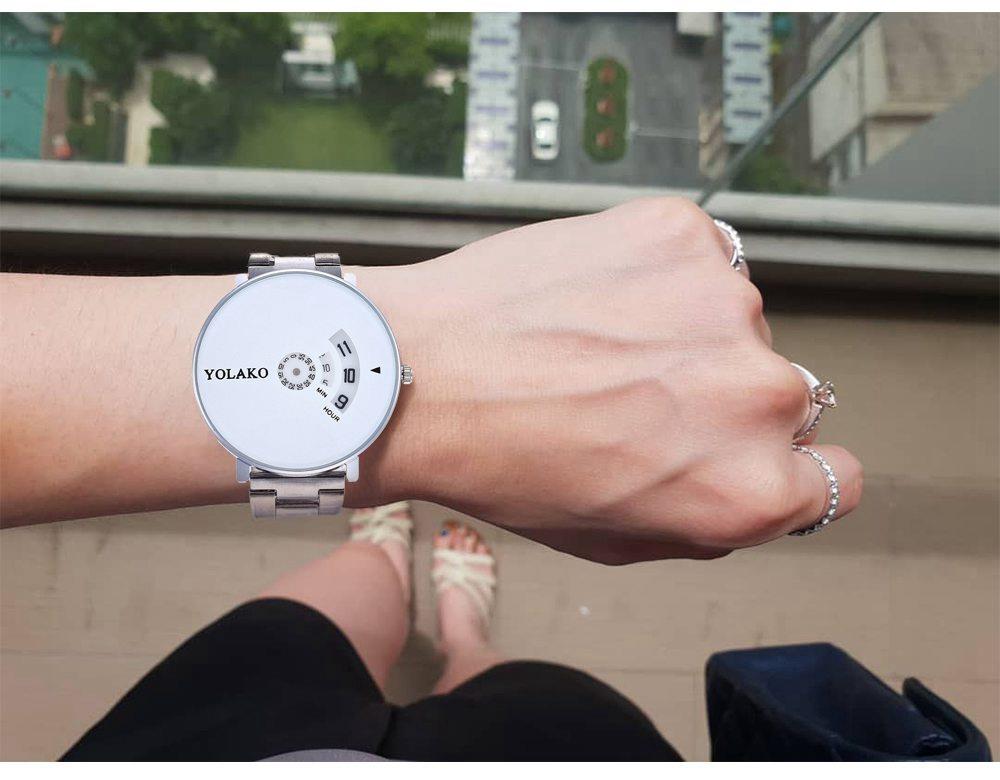 YOLAKO YK29 Men Casual Quartz Watch Stainless Steel Strap - Silver+White