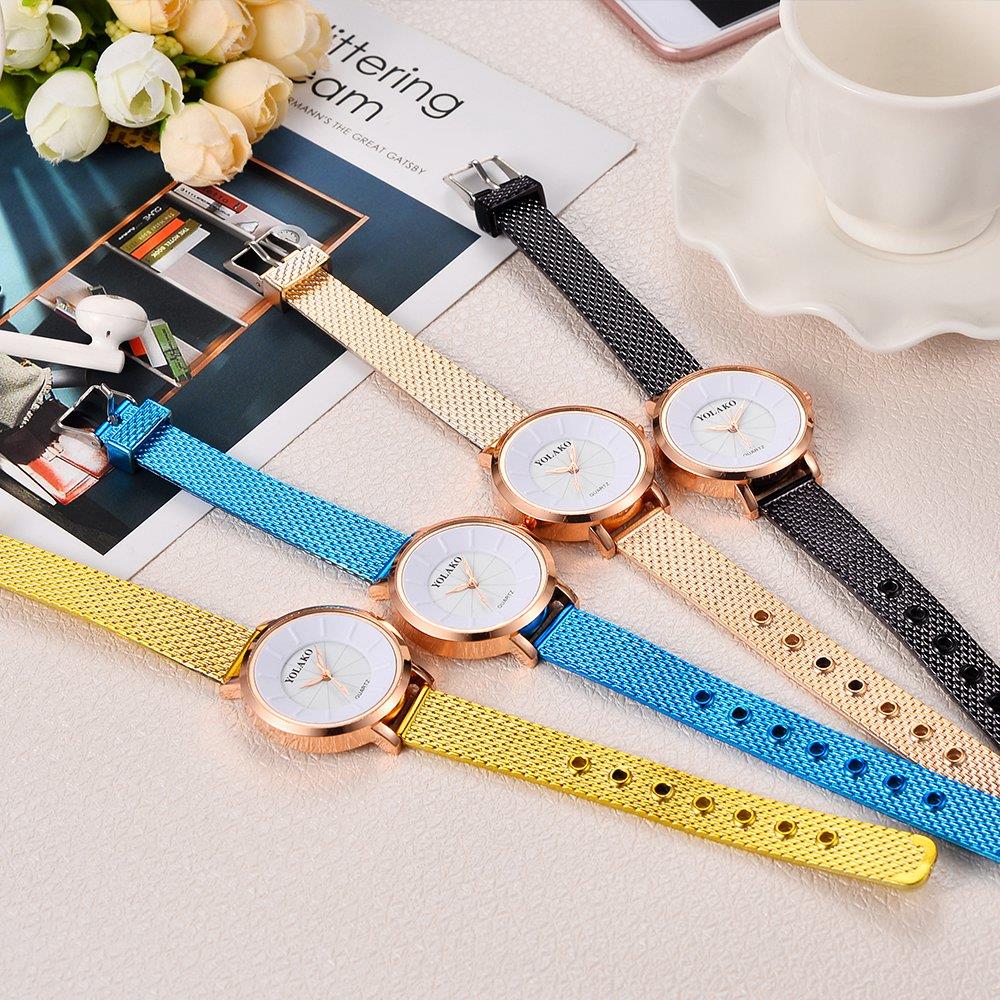 YOLAKO YK09 Women Casual Quartz Watch Plastic Leather Strap - Black