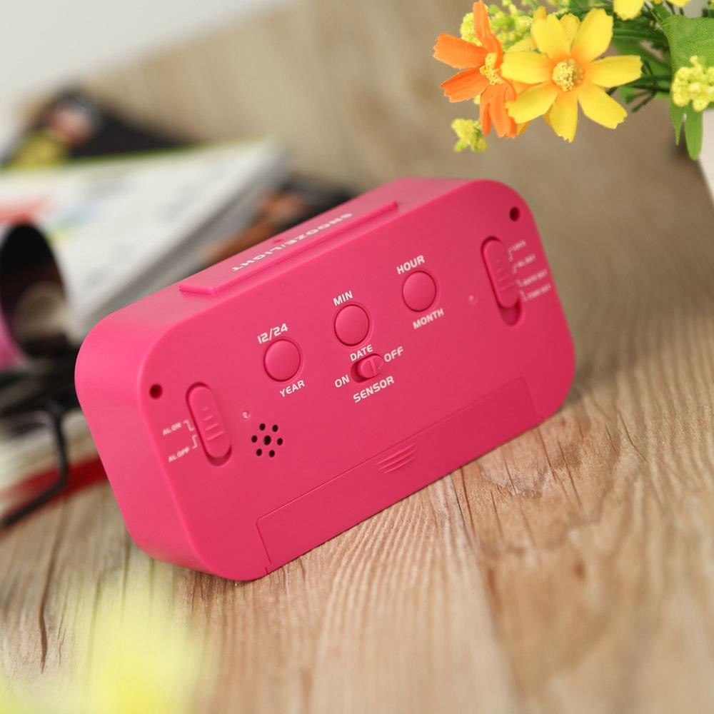 LED Electronic Photosensitive Clock With Night Light Temperature Display - Pink