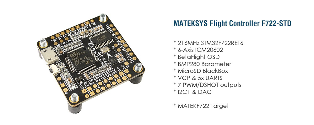 Matek Systems F722-STD STM32F722 Flight Controller Built-in OSD BMP280 Barometer Blackbox for Racing Drone