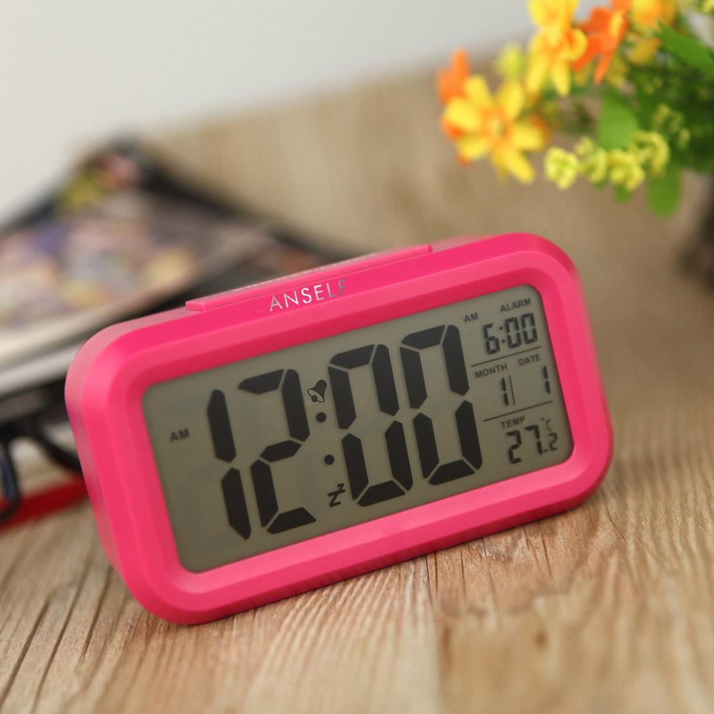 LED Electronic Photosensitive Clock With Night Light Temperature Display - Pink