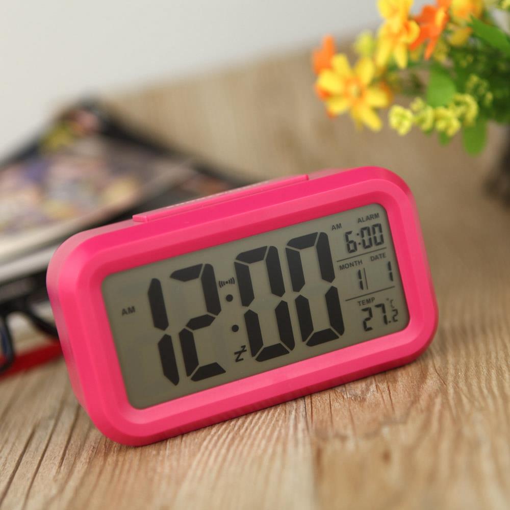 LED Electronic Photosensitive Clock With Night Light Temperature Display - Pink