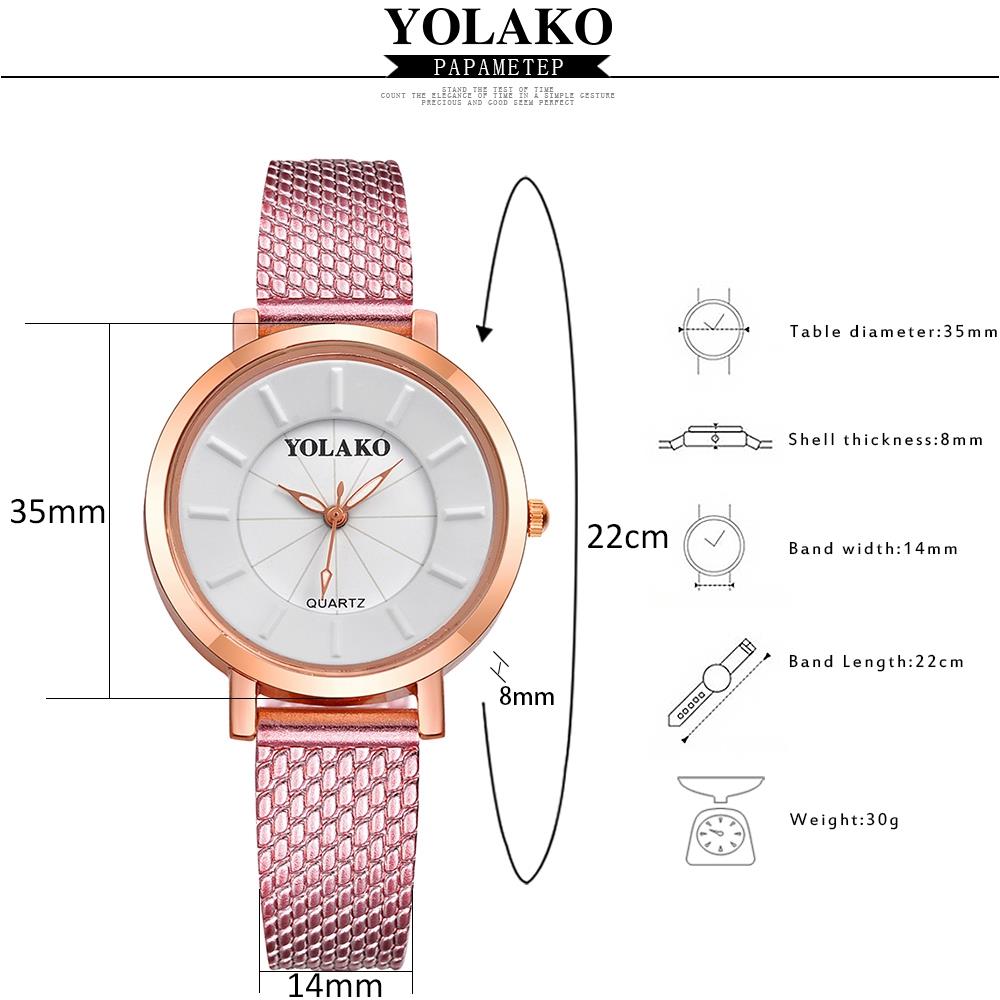 YOLAKO YK09 Women Casual Quartz Watch Plastic Leather Strap - Black