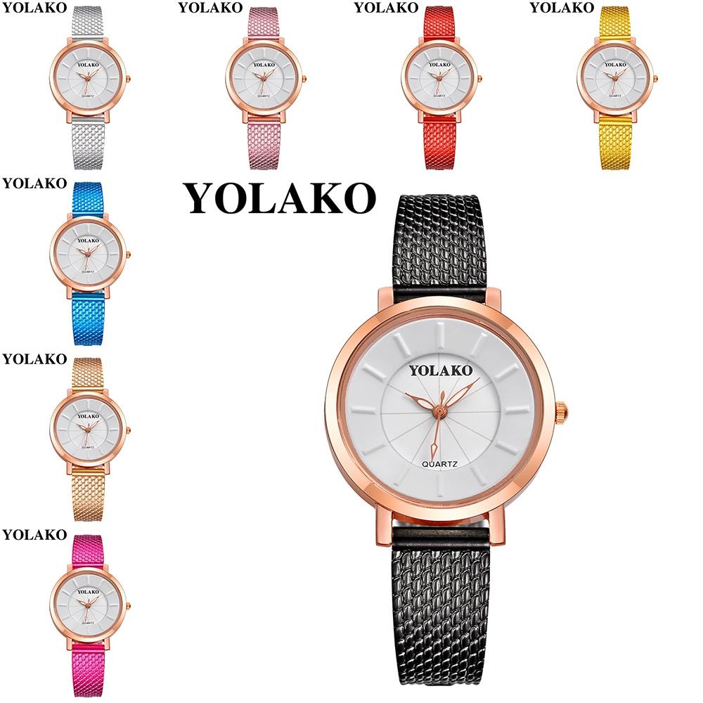 YOLAKO YK09 Women Casual Quartz Watch Plastic Leather Strap - Black