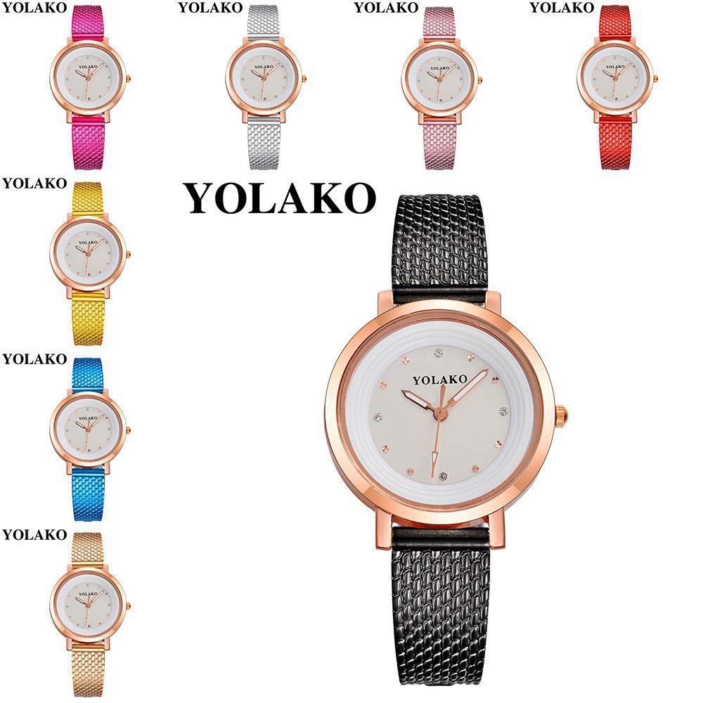 YOLAKO YK08 Women Casual Quartz Watch Rose Gold Case Plastic Leather Strap - Gold