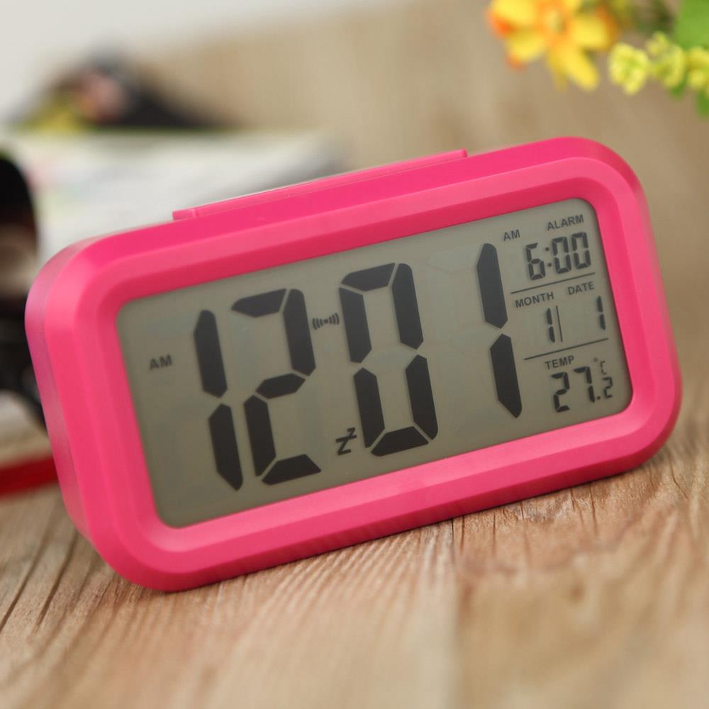 LED Electronic Photosensitive Clock With Night Light Temperature Display - Pink