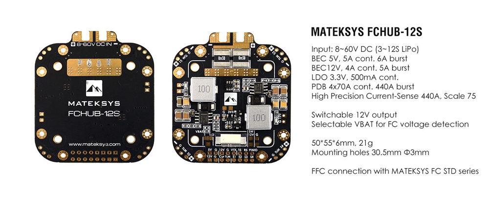 Matek System FCHUB-12S XCLASS PDB Board 5V 12V Output Current Sensor 3-12S Lipo for RC Drone