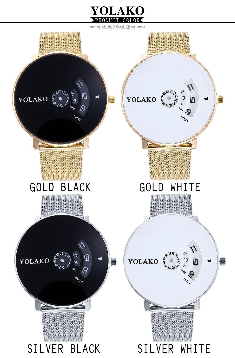 YOLAKO Men Quartz Watch Stainless Steel Strap Fashion Casual Watches - Gold+Black