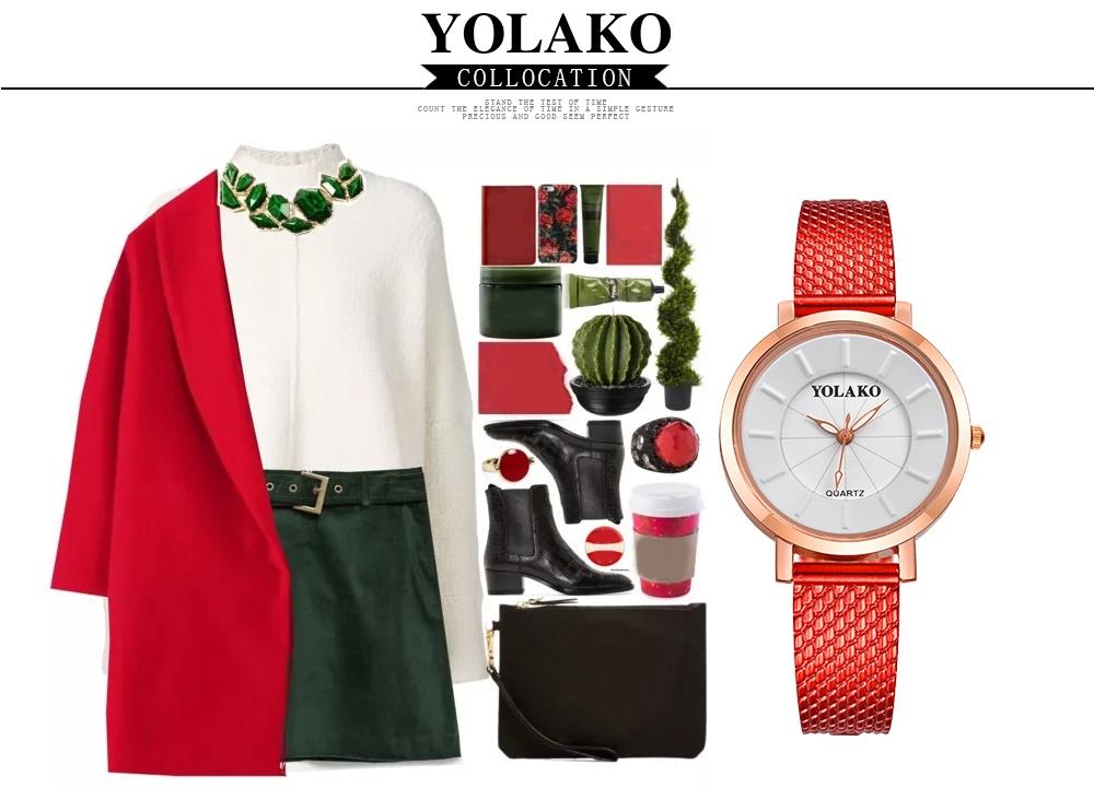 YOLAKO YK09 Women Casual Quartz Watch Plastic Leather Strap - Black