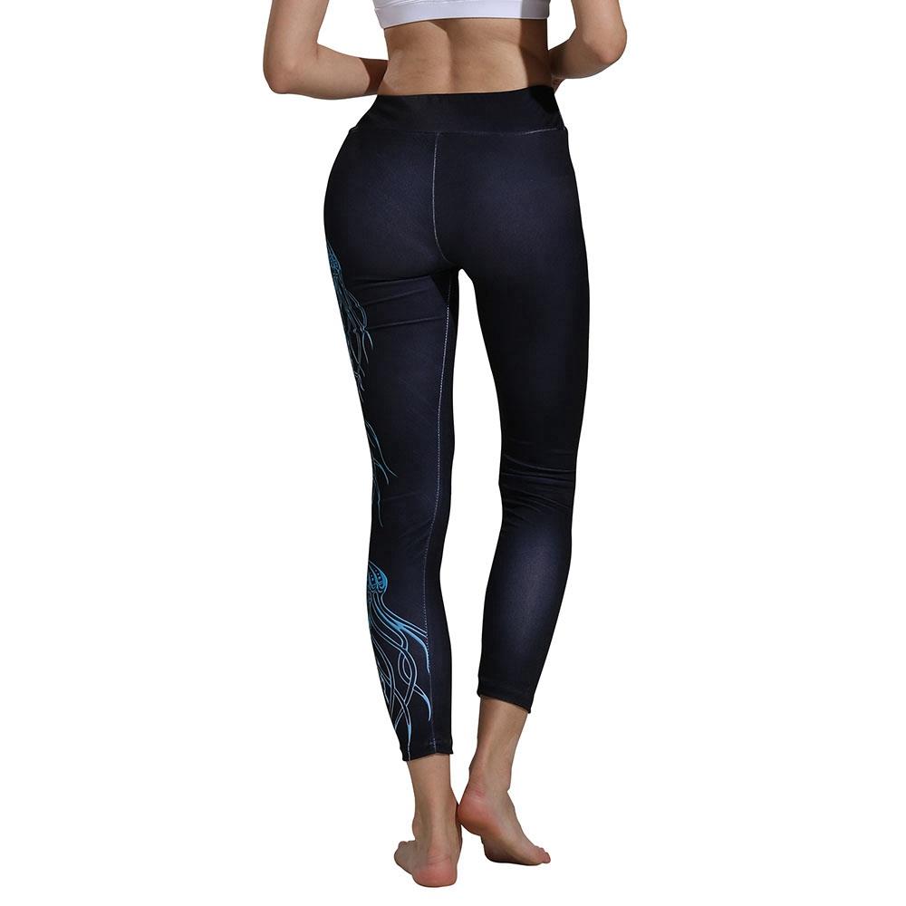 CK2236 Women Jellyfish Pattern Yoga Pants High-waist Leggings Size S - Black