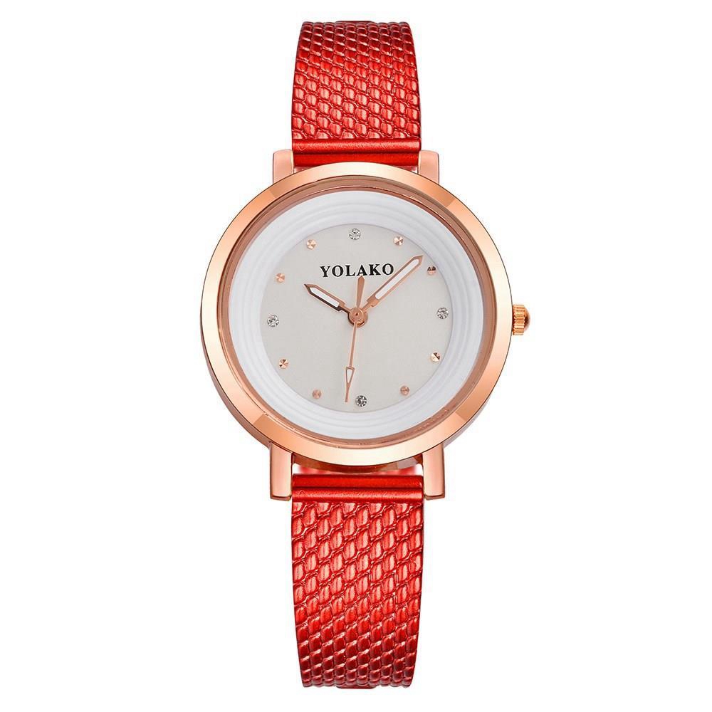 YOLAKO YK08 Women Casual Quartz Watch Rose Gold Case Plastic Leather Strap - Gold