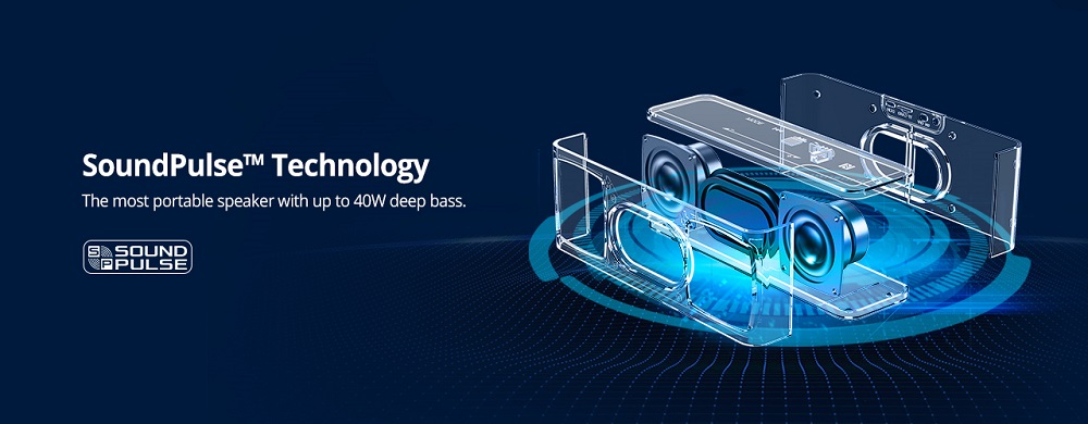 Tronsmart Element Mega SoundPulse™ Bluetooth Speaker with Powerful 40W Max Output 3D Digital Sound TWS Intuitive Touch Control - Gray