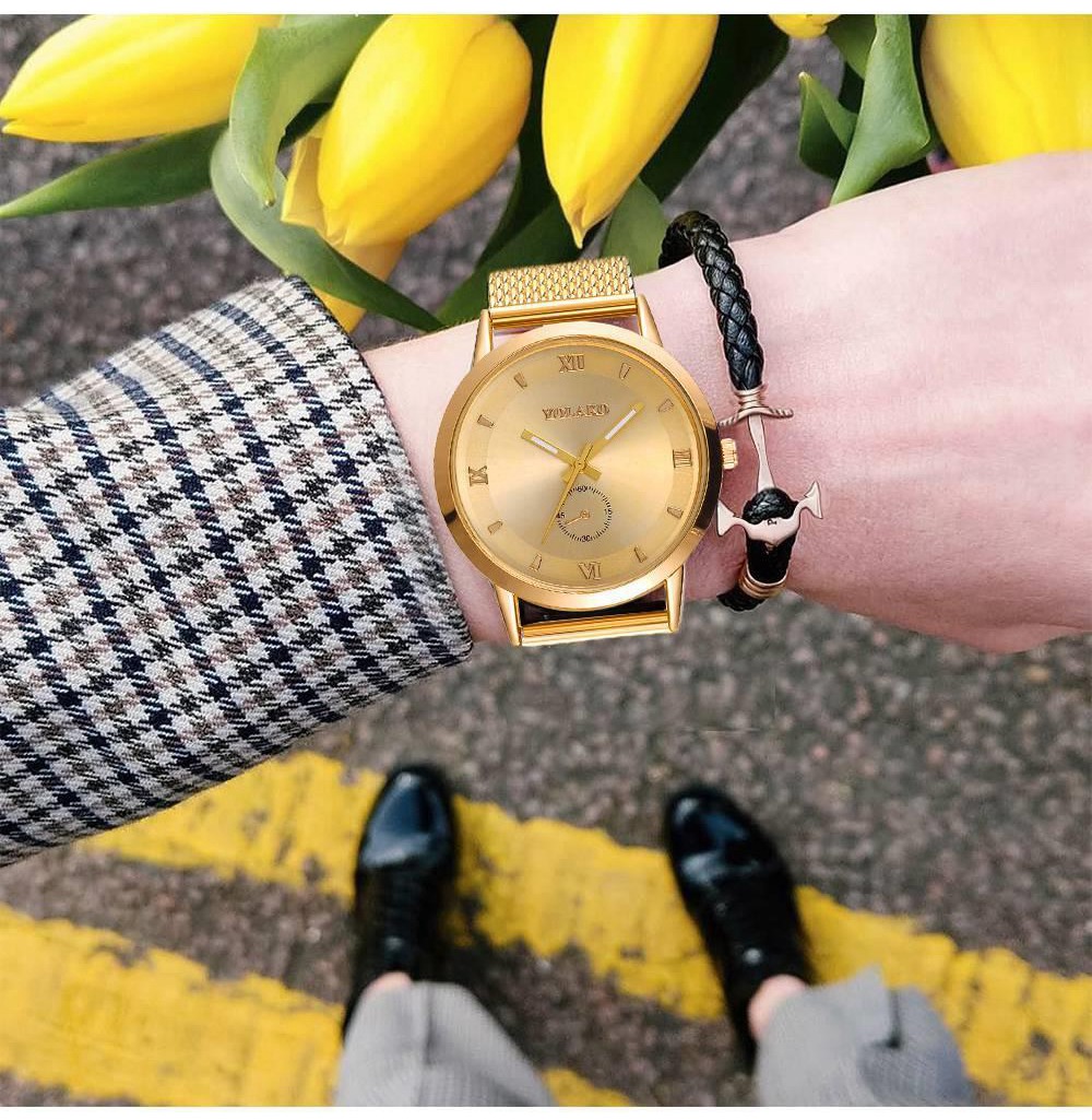 YOLAKO YK26 Women Casual Quartz Watch Plastic Leather Strap - Rose Gold