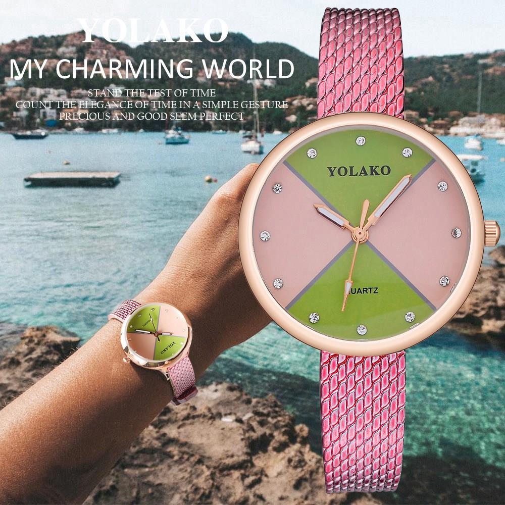 YOLAKO YK34 Women Quartz Watch Plastic Leather Strap Fashion Casual Watches - Fuchsia
