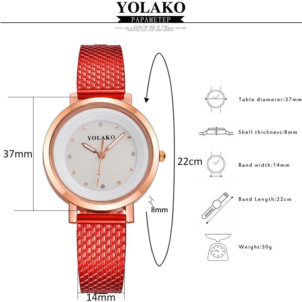 YOLAKO YK08 Women Casual Quartz Watch Rose Gold Case Plastic Leather Strap - Gold