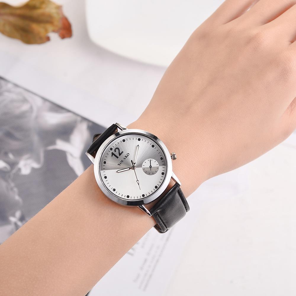 YOLAKO YK115 Watch Casual Quartz Watch PU Leather Strap - Silver + Black